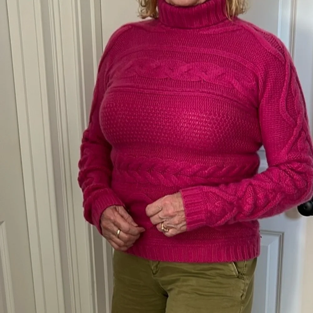 Garnet Hill Cashmere Cable Knit Sweater Turtleneck Magenta Pink M w MEASUREMENTS - Picture 12 of 12